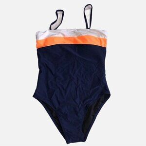 Relleciga One Piece Swimsuit Blue Orange White Size Medium Modest Paris NEW